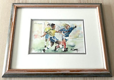 Tableau aquarelle Signé Fernand LAMY Foot Football Coupe du Monde France Brésil