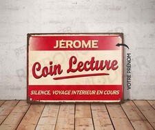 Plaque métal vintage Coin Lecture personnalisé Décoration panneau Bibliothèque