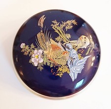 France Vintage -Belle Bonbonnière en Porcelaine, argentée et bleu nuit