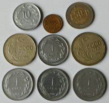 Lot de 9 pièces de monnaie de Turquie