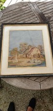  OLD TAPESTRY 1880 BRODERIE ANCIENNE EMBROIDERY 19th PAYSAGE 60×55 CM 