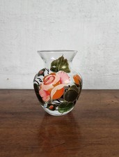 magnifique vase en verre peint à la main décor floral multicolore