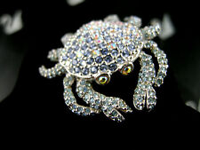 SIGNED SWAROVSKI PAVE BLUE AB CRYSTAL CRAB~BROOCH RHODIUM PLATING  RETIRED NEW
