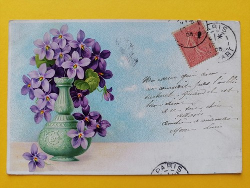 Cpa illustration violettes - cpa,