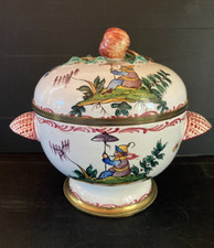 Émile Tessier rare faïence monté bronze décor au chinois soupière vide poche