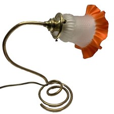 Originale LAMPE pied volute laiton tulipe orangée années 1960