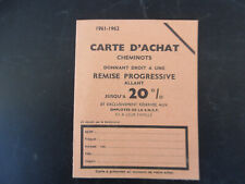 CARTE D ACHAT CHEMINOTS SNCF 1961 1962 REMISE CROZATIER MEUBLES VINTAGE