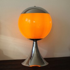 Grande Lampe années 70 Laiton chromé Verre en Opaline doublé orange Déco Vintage