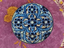 Assiette Décorative en Faience Décor Floral Bleu Vert 23,5cm 650 Grs