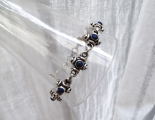 Bracelet en argent 925 poinçonné serti de 7 cabochons en lapis lazuli ronds 4mm