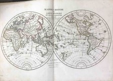 1823 Delamarche, MAPPE-MONDE DU GLOBE TERRESTRE, carte ancienne, antiquarian ...