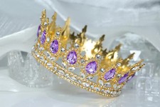 Accessoire De Mariage Couronne Tiara En Or Jaune 14K Avec Saphir Et Diamant