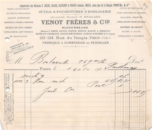 Facture 1913 outils - ,