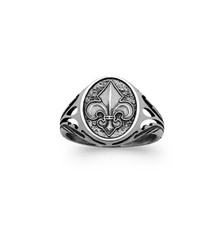 Bague Homme en Argent 925/000 Vieilli - Motif Fleur de Lys - Cabochon ovale