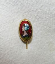 EPINGLE A CHAPEAU cravate OR 18 carats médaillon miniature Limoges 19ème s.