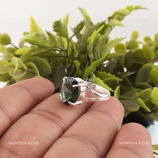 Vert Tourmaline Pierre Précieuse Argent Sterling Mère Artisant Solitaire Bague