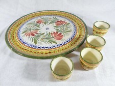 SUPERBE SERVICE A LIQUEUR PLATEAU & VERRE EN FAIENCE HENRIOT QUIMPER SIGNEE