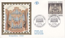 Enveloppe 1er jour Wasquehal L'orgue de l'Eglise St Nicolas 1991 Soie CEF