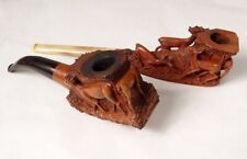 2 pipes anciennes bruyère sculpté biches cerf Monn Saint-Claude XXè siècle
