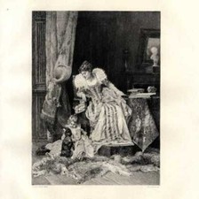 Don't Move Portrait Femme Enfant Chien Louis Leloir Eau forte Dunod 19e L'art