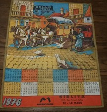 ANCIEN TORCHON Coton Calendrier  1976 Décor Diligence Postale - Chevaux.   
