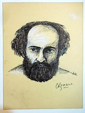 Aquarelle gouache Beau portrait de CEZANNE par Leki  21x30 cm
