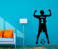 Autocollant mural WD footballeur football avec nom souhaité nom autocollant sticker 120 cm