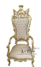 Chaise Fauteuil Trône Baroque Feuille Or Faux Ivoire Swarovski MA1317