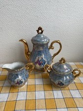 Ancien Service A Café Théière Pot A Crème Sucrier Porcelaine Italienne Scène 