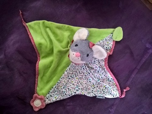 Doudou souris plat - vert, rose