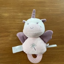 Doudou Peluche Anneau Dentition Gipsy Licorne Blanc Violet Ailes Abracadabra