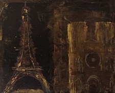 "Paris Carte Postale. La Tour Eiffel. Notre-Dame" Toile Acrylique JO 2024