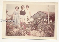Vintage photo 1960 - 3 women sisters in rose flower garden