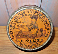 Ancienne boite de graisse chaussures PAULIN années 1930 Saint Claude Jura