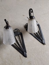 MULLER FRERES - Paire d'appliques  ART DÉCO Fer forgé et TULIPES 1930