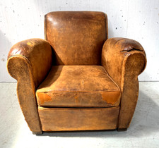 Ancien fauteuil club en cuir fauve XX siècle