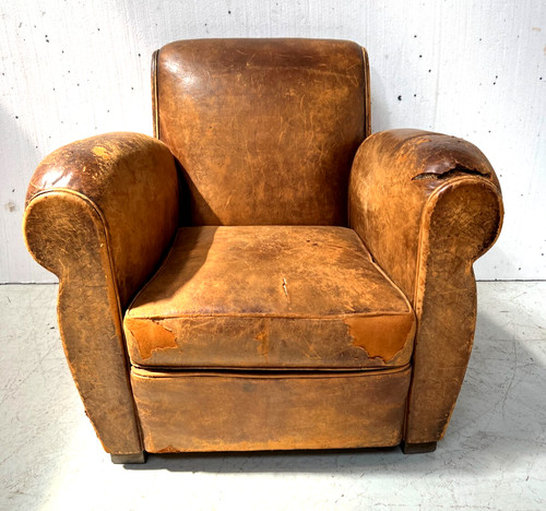 Ancien fauteuil club cuir - club,