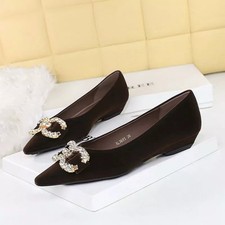 Ballerines Brun Foncé à Pointe Avec Boucle Strass en Cuir Synthetique CF56941