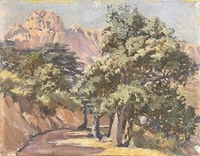 Tunisie montagne de l'Atlas peinture sur toile marouflée XIX début XXe