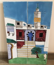 Tableau Faïence Scène Orientaliste Village Orient Céramique Vue Mosquée Maroc