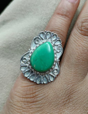 Bague cocktail en argent sterling 925 pierre précieuse chrysoprase...