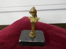 buste de femme en bronze sur colonne,soclé marbre,art nouveau,P 330g,H 9cm,Valbi
