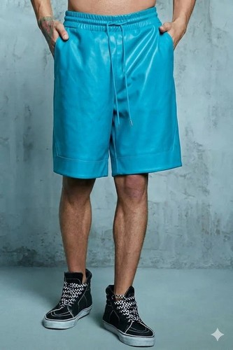 Short motard cuir bleu - motard, en