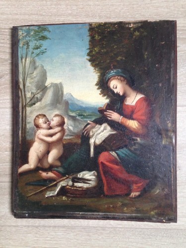Beau panneau huile marouflée