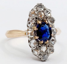 Bague marquise antique or rose 18k saphir et diamants taille rose (circa 1900)