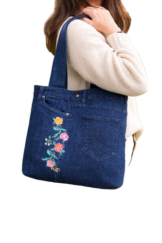 Sac cabas jean - jean, brodé