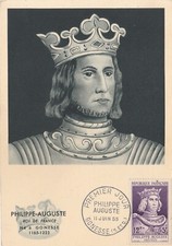CARTE MAXIMUM 1ER JOUR- PHILIPPE-AUGUSTE - ROI DE FRANCE - GONESSE 11/06/1955