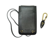 NEUF POCHETTE JEROME DREYFUSS ETUI POUR TELEPHONE + PORTE CLE EN CUIR NOIR 270€