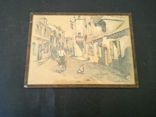 GRAVURE DESSIN GOUACHE ESTAMPE ? RUE DU VIEUX NICE SOUS VERRE