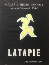 LATAPIE RARE AFFICHE REHAUSSÉE POCHOIR EXPO GALERIE BENEZIT 1968 FRENCH POSTER